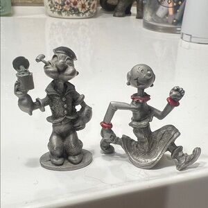 Vintage pewter KFS Popeye and 1980 Oliveoil figurines